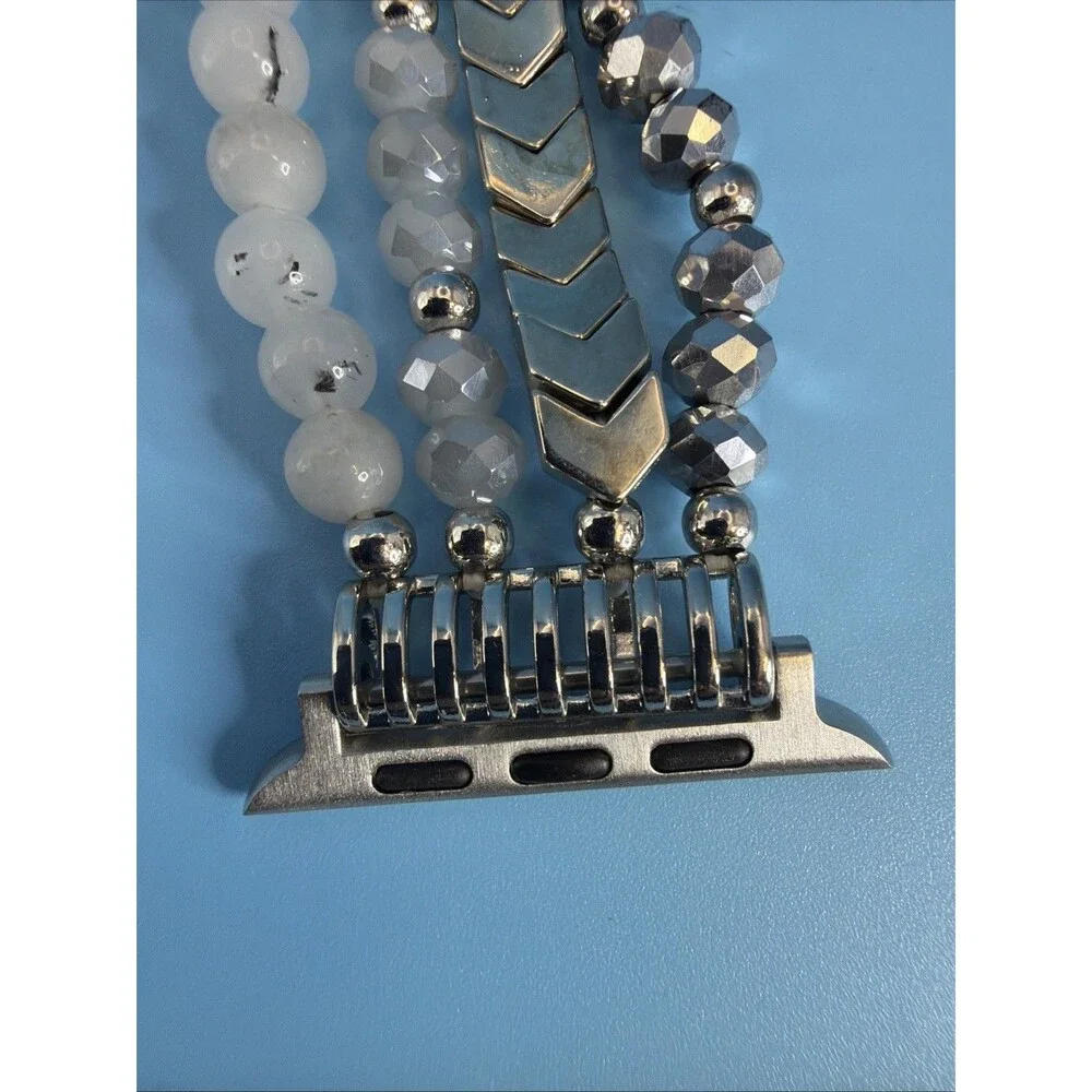 Apple Silver and White Layered Beaded Watch Band